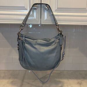Coach Zoe Hobo Purse Bag Light Blue Leather Silver Hardware Shoulder Crossbody